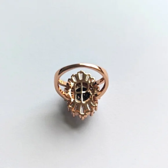 Henri Bendel Onyx Style Sunburst Halo CZ Baguette Art Deco Rose Gold Ring- sz 6½ - Picture 2 of 9
